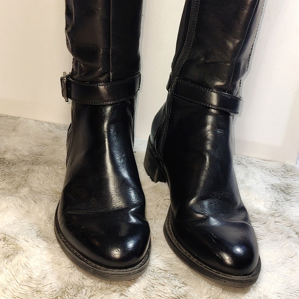 Franco Sarto Women's All Black Faux Leather and Fabric Long Boots Size 7.5M - Picture 4 of 16